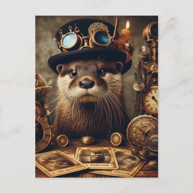 Otter Steampunk Tarot Card Reader Postkarte (Vorderseite)