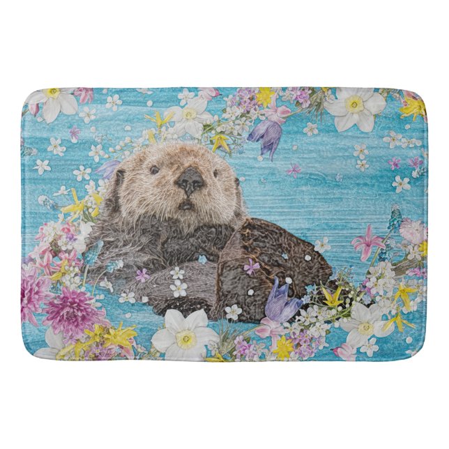 Otter Swimming in Flowers Badematte (Vorderseite)