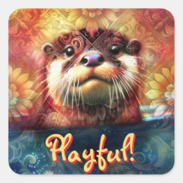 Otter Symbolismus Blumenblumen Personalisiert Quadratischer Aufkleber
