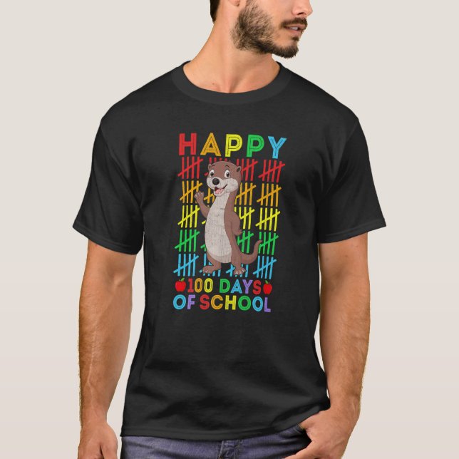 Otter Teacher Student Happy 100 Days of School T-Shirt (Vorderseite)