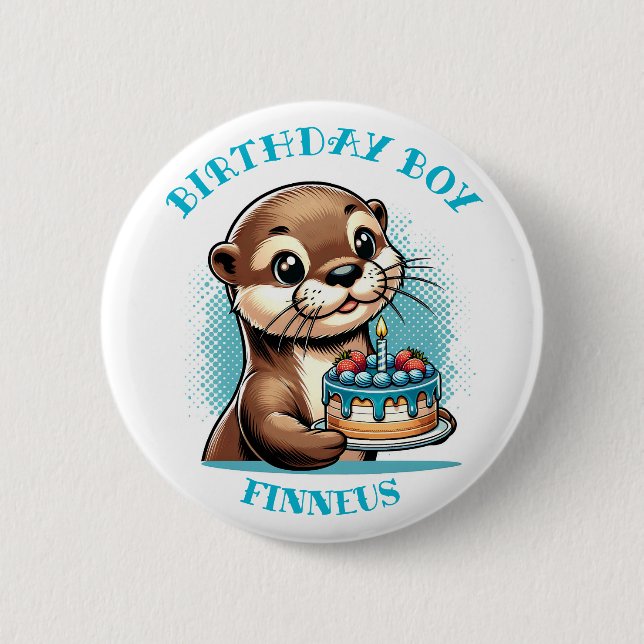Otter Themed Birthday Boy Personalisiert Button (Vorderseite)