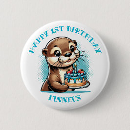 Otter Themed Boys erster Geburtstag Personalisiert Button