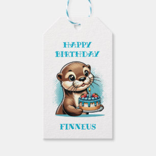 Otter Themed Boys erster Geburtstag Personalisiert Geschenkanhänger