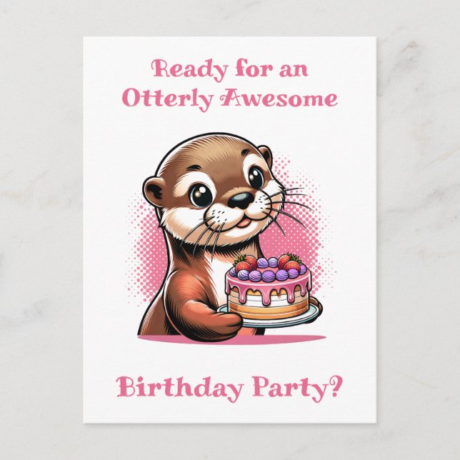 Otter Themed Girls Geburtstagsparty Postkarte (Vorderseite)
