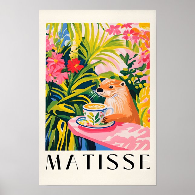 Otter trinkt Kaffee, Waldtierkunst, Ästhetik Poster (Vorne)