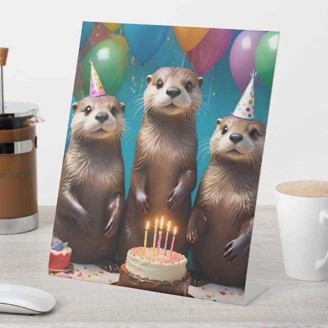 Otter Triplets Birthday Party, Sockelschild (In Situ)