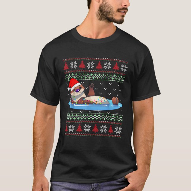 Otter Ugge Weihnachtssüßer Santa Otter Xmas Ligh T-Shirt (Vorderseite)