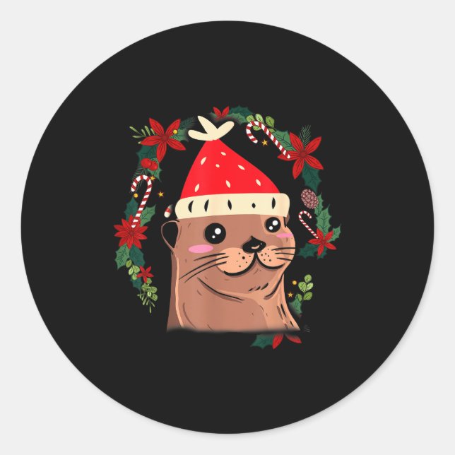 Otter Ugly Christmas Christmas Winter  Runder Aufkleber (Vorderseite)