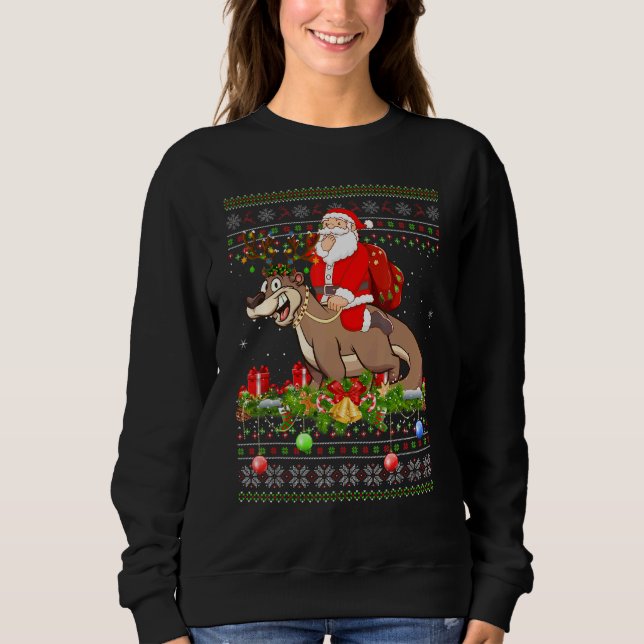 Otter  Ugly Santa Riding Otter Christmas Sweatshirt (Vorderseite)