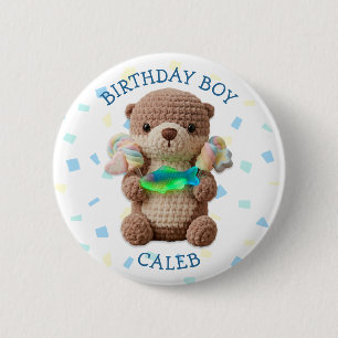 Otter- und Bonbon-Themen Geburtstagsjunge Personal Button