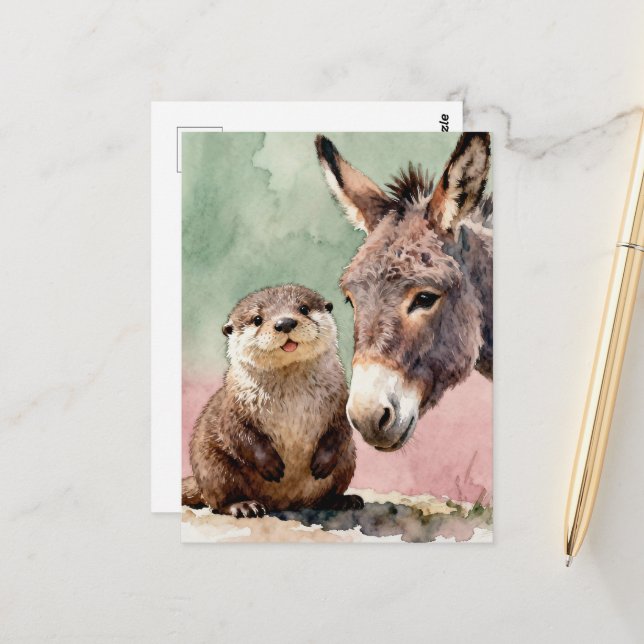 Otter und Esel Postkarte (Vorderseite/Rückseite Beispiel)