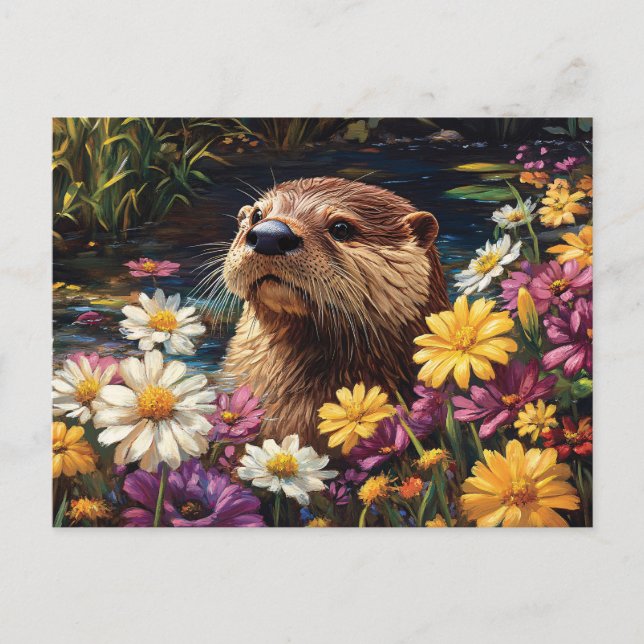 Otter und farbenfrohe Wildblumen Frühling Postkarte (Vorderseite)