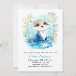 Otter Watercolor Wonderland Boy Baby Dusche Einladung