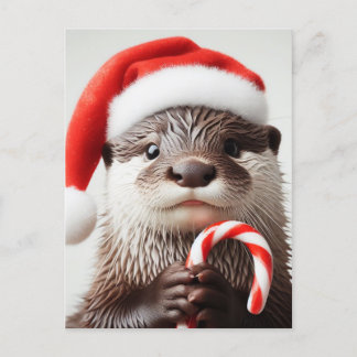 Otter Weihnachtsmannmütze Adorable Candy Cane Postkarte