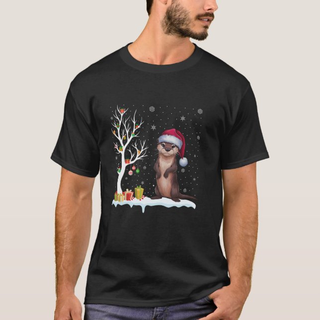 Otter Weihnachtsmannmütze Festlicher Baum Weihnach T-Shirt (Vorderseite)