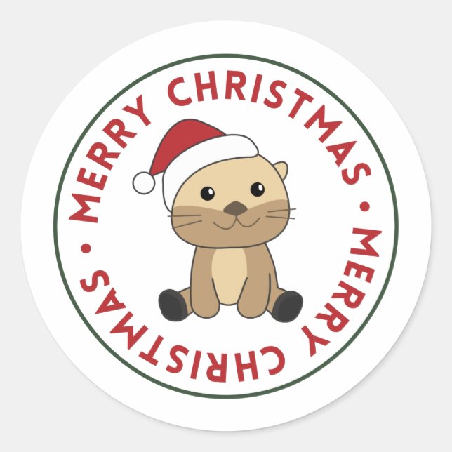 Otter Weihnachtsschnee Wintertiere Otter Classic  Runder Aufkleber (Vorderseite)