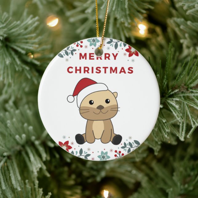 Otter Weihnachtsschnee Wintertiere Otter Keramik Ornament (Baum)