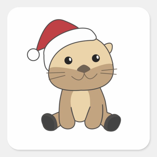 Otter Weihnachtsschnee Wintertiere Otter Quadratischer Aufkleber (Vorderseite)