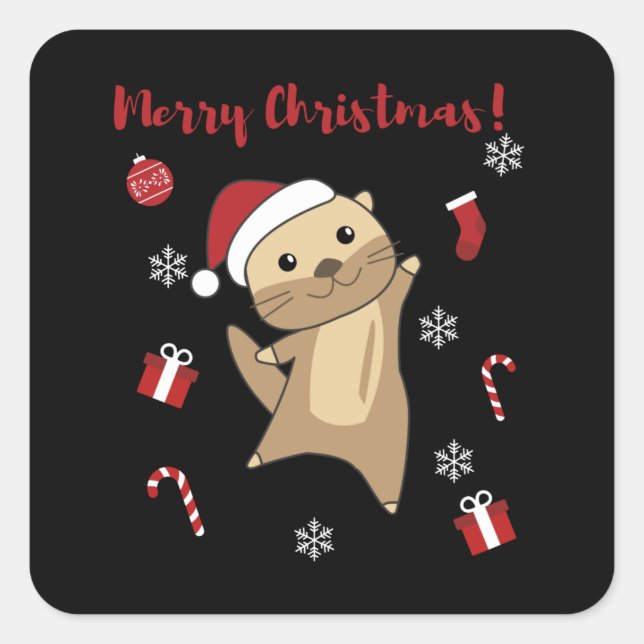 Otter Weihnachtsschnee Wintertiere Otter Quadratischer Aufkleber (Vorderseite)