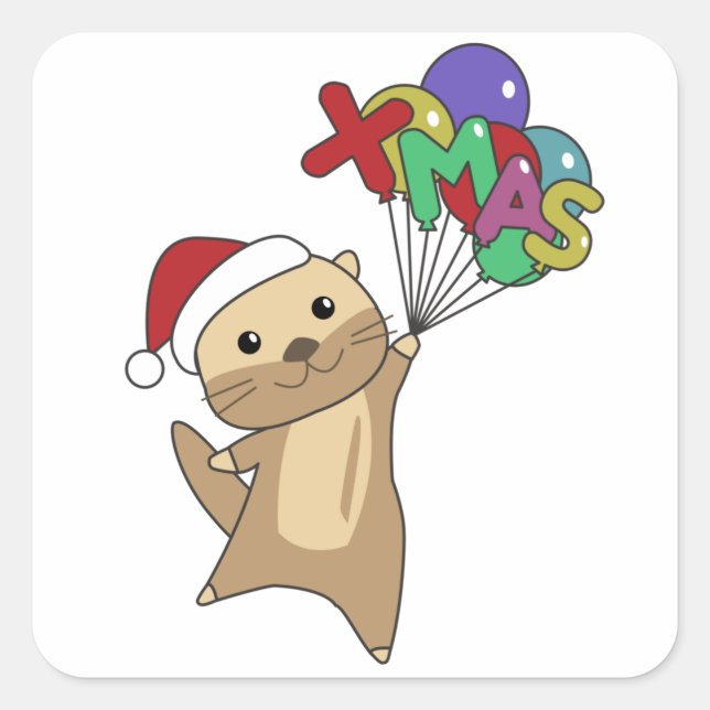 Otter Weihnachtsschnee Wintertiere Otter Quadratischer Aufkleber (Vorderseite)