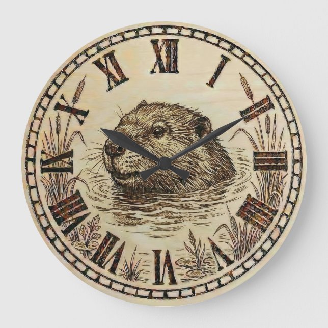 Otter Wooden Wall Clock Große Wanduhr (Vorderseite)
