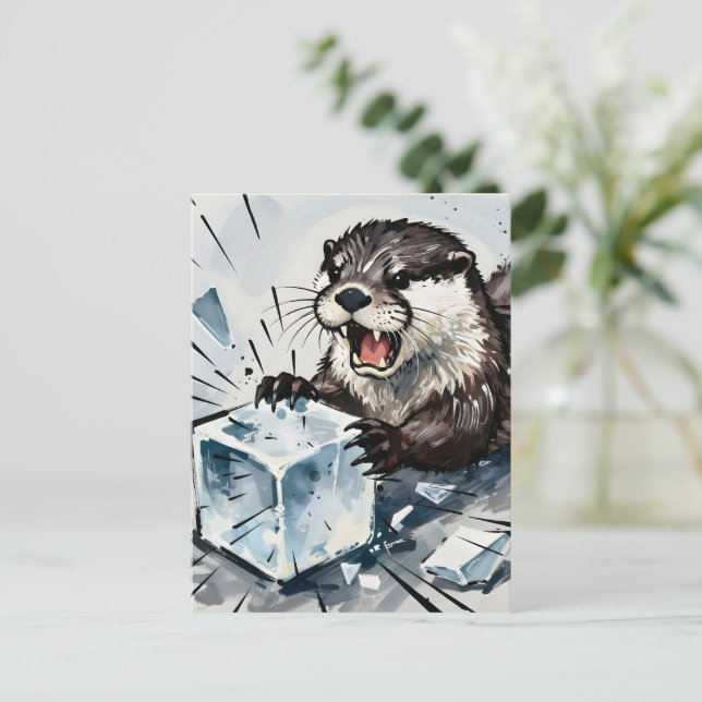 Otter wütend und Eis brechend Postkarte (Stehend Vorderseite)