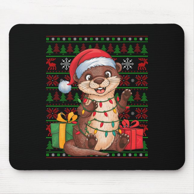 Otter Xmas Lights Ugly Santa Hat Otter Christmas  Mousepad (Vorne)