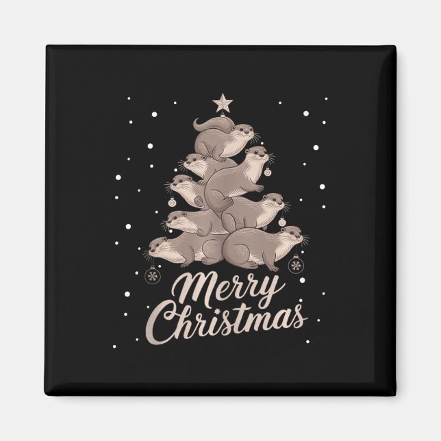 Otter Xmas Tree Otter Weihnachtsbaum Frohe Weihnac Magnet (Vorne)