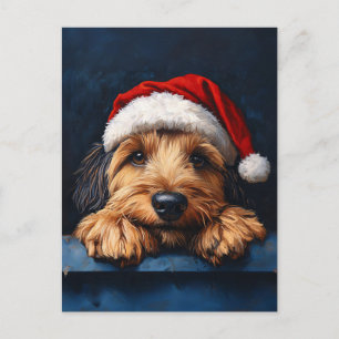 Otterhound in einer Weihnachtsmannmütze Postkarte