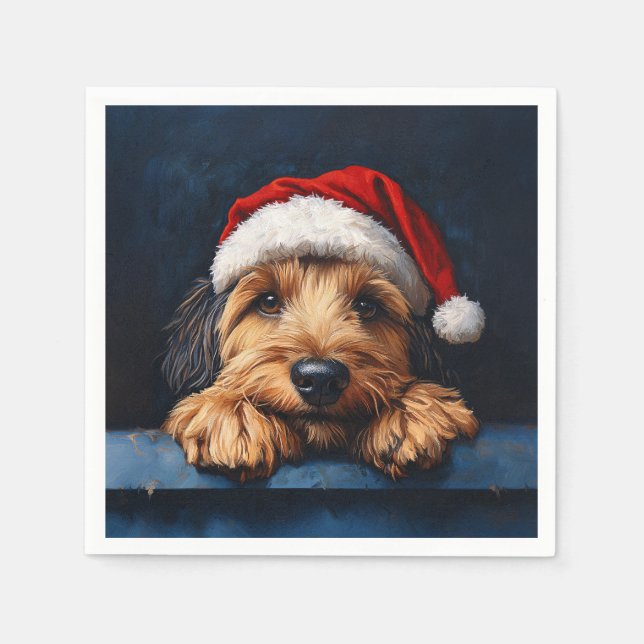 Otterhound in einer Weihnachtsmannmütze Serviette (Vorderseite)