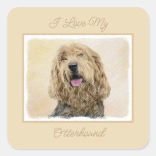 Otterhound Malerei - Niedlich Original Hund Art Sq Quadratischer Aufkleber
