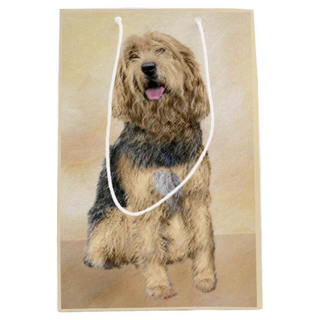 Otterhound-Malerei - Niedliche Original Hunde-Kuns Mittlere Geschenktüte (Vorderseite)