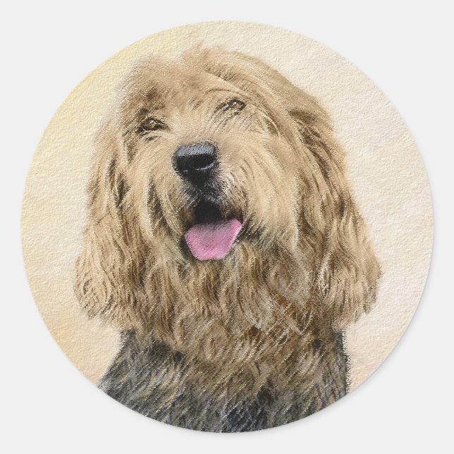 Otterhound-Malerei - Niedliche Original Hunde-Kuns Runder Aufkleber (Vorderseite)