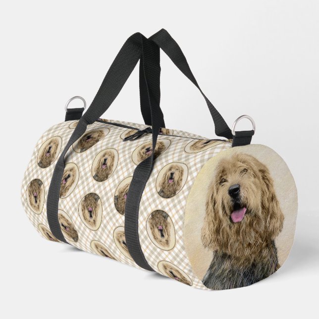 Otterhound Malerei Schwarz und Tan Original Hunde  Duffle Bag (Linke Seite)