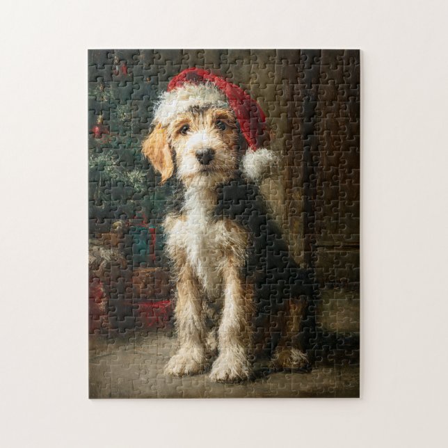 Otterhound Puppy Christmas Painting Puzzle (Vertikal)