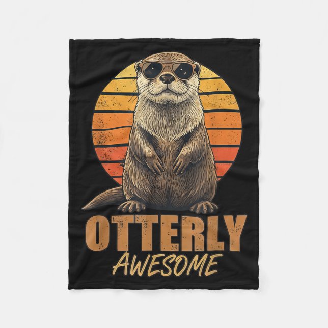 Otterly Awesome Retro Sunset Sea Otter Lover Graph Fleecedecke (Vorderseite)