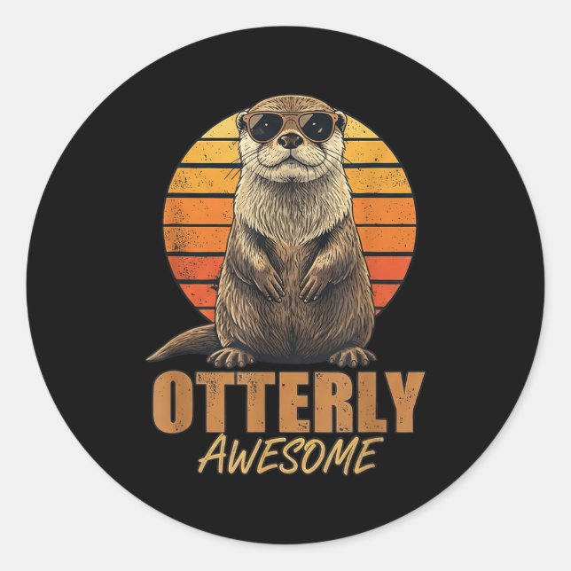 Otterly Awesome Retro Sunset Sea Otter Lover Graph Runder Aufkleber (Vorderseite)