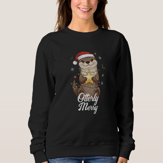 Otterly Merry Christmas - Cute Otter Santa Hat Sweatshirt (Vorderseite)