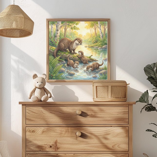 Ottermutter und Kinder-Kinderkrippe Poster (Von Creator hochgeladen)