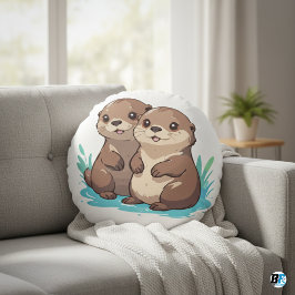 Otters Animal Cartoon Niedlich Elegante Minimalist Rundes Kissen