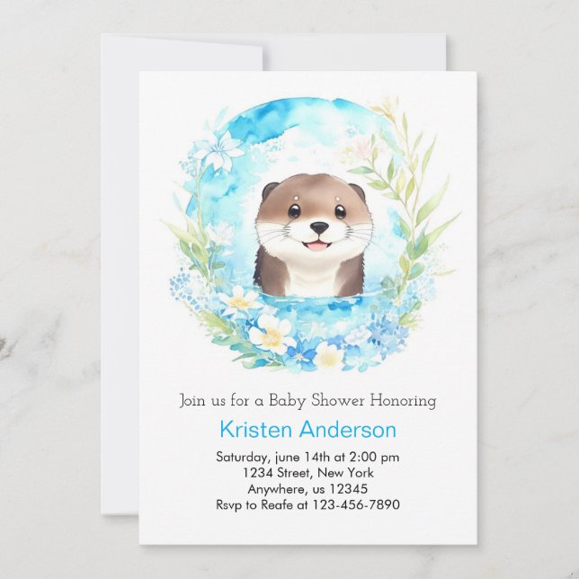 Otter's Blissful Watercolor Magic Boy Baby Shower Einladung (Vorderseite)