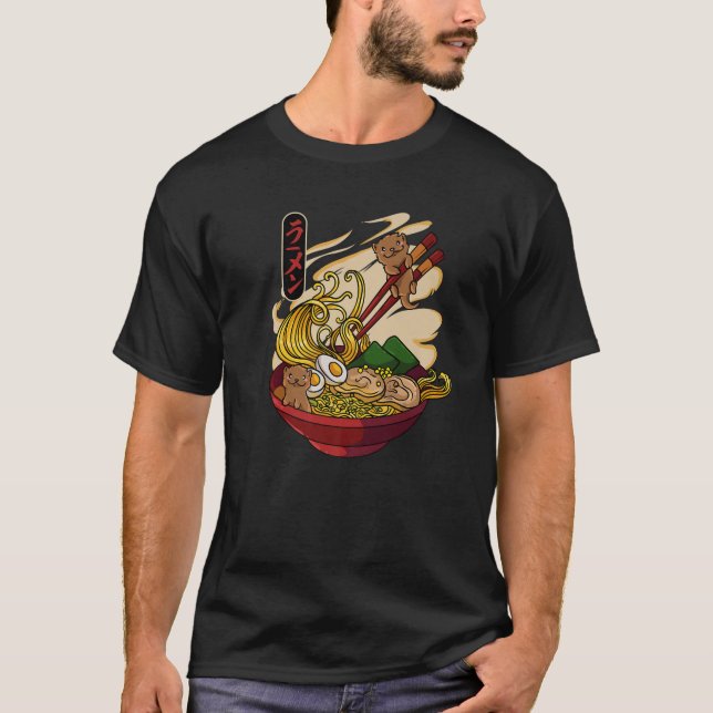 Otters Eating Ramen Niedlich Kawaii Otters Eating  T-Shirt (Vorderseite)