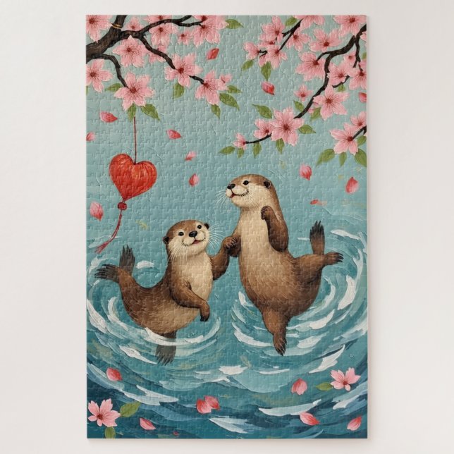 Otters Holding Paws with Valentine Lantern Puzzle (Vertikal)