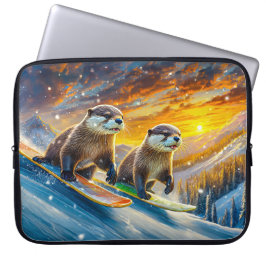 Otters on Snowboards Design von Rich AMeN Gill Laptopschutzhülle