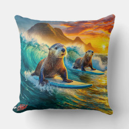 Otters Surfing 02 Design von Rich AMeN Gill Kissen
