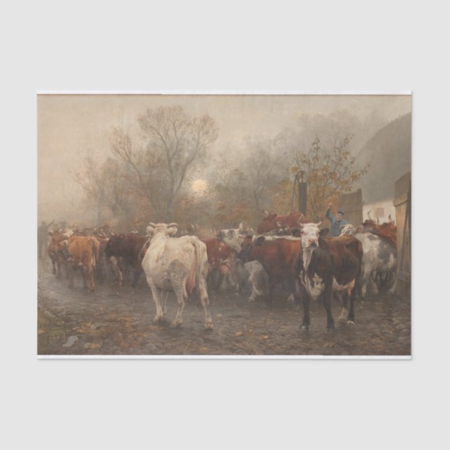 Otto Bache | Die Kühe werden aus dem Stall vertrie Seidenpapier (Vorderseite)