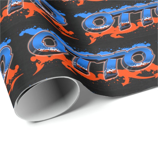 Otto Vorname Name Graffiti blue orange Geschenkpapier (Rolleneckpunkt)