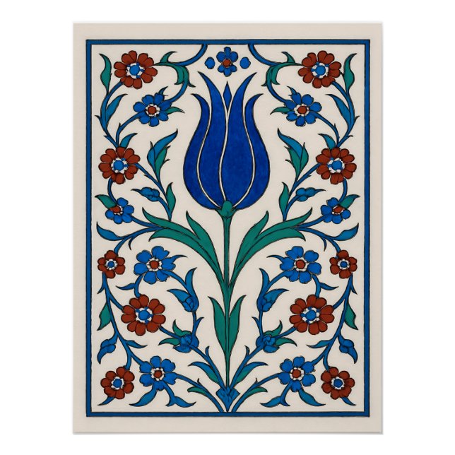Ottoman Floral Tile - Traditionelles Tulip Design Poster (Vorderseite)