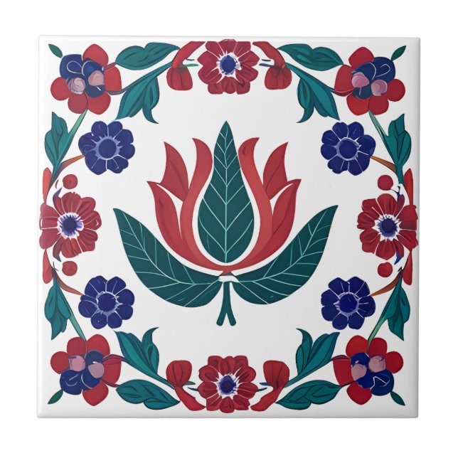 Ottoman Red & Blue Tulip Keramik Tile Fliese (Vorderseite)