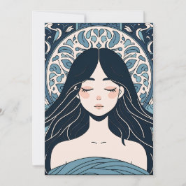 Ottoman Tile Girl - Serene Blue Floral Aura Feiertagskarte